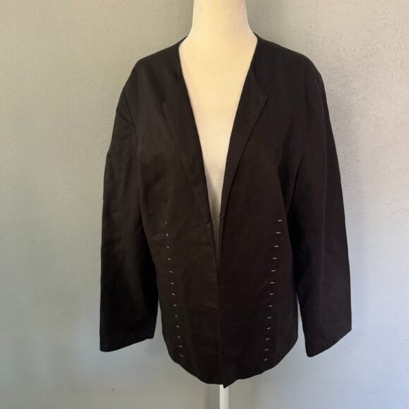 Kasper Black Linen Blend Blazer Jacket Women’s Size 14 Lightweight Career - Picture 8 of 9